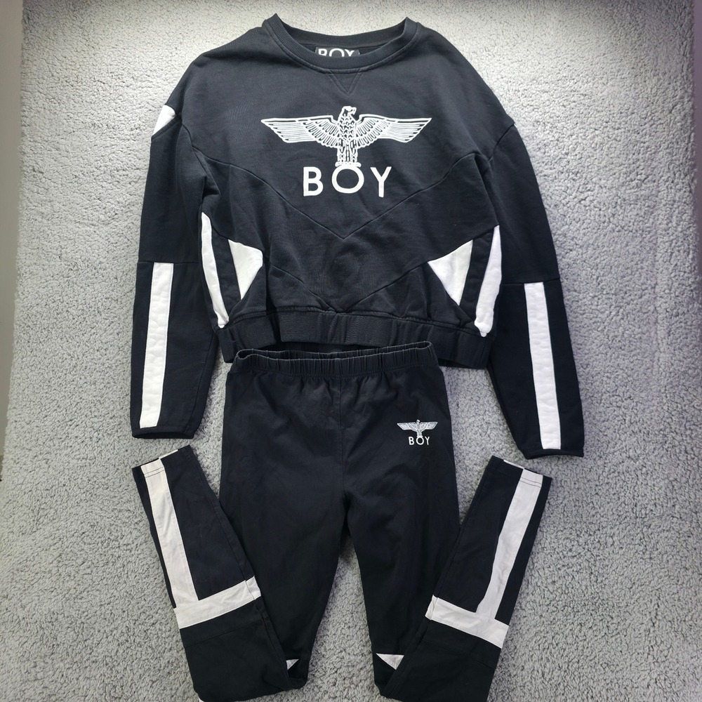 BOY London Womens Black White Eagle Logo Tracksuit Sweatshirt M Leggings Sm Set